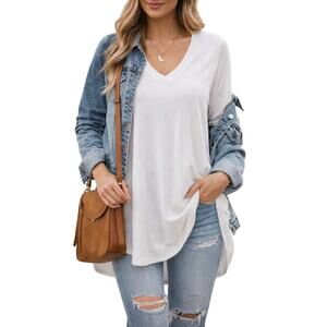 Zenana Premium White Long Sleeve V-Neck Tunic Top Size L